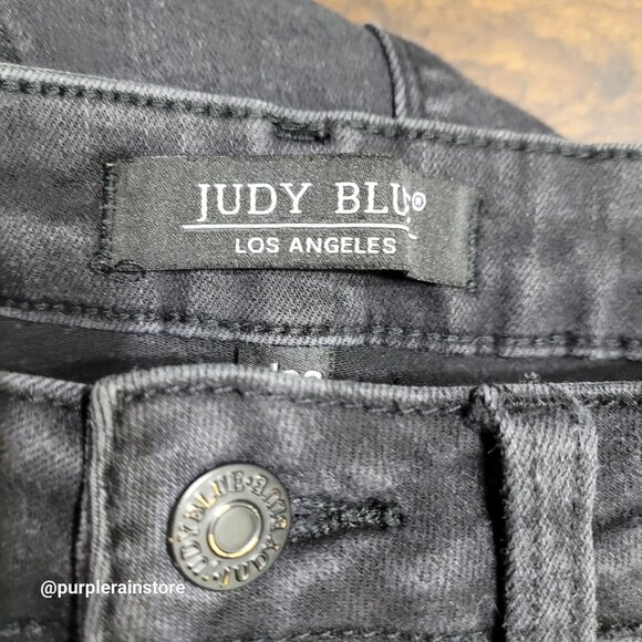 Judy Blue Jeans 28 Skinny Mid Rise Raw Hem Black Wash Stretch Denim JB88268 - Picture 4 of 13